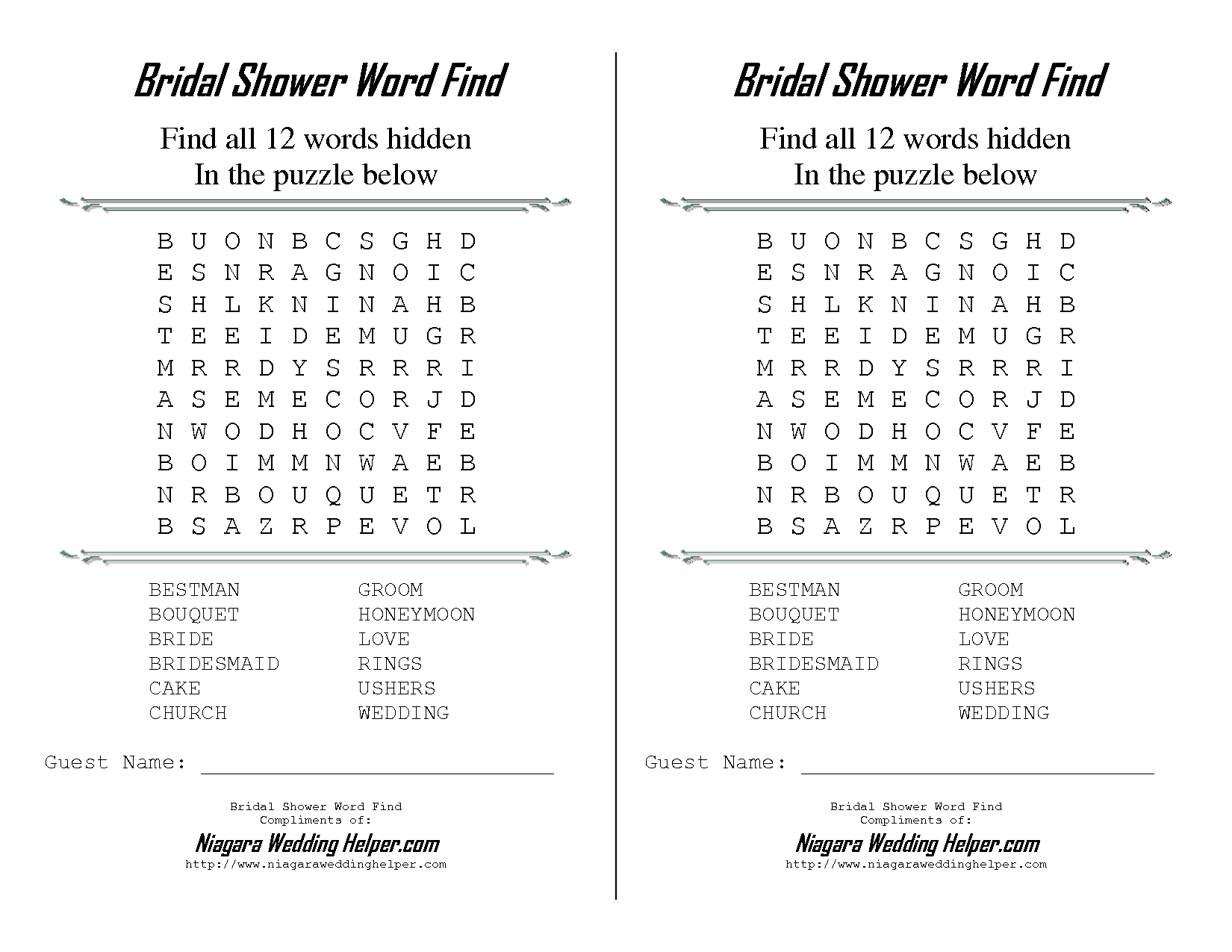 Photo : Free Printable Bridal Shower Image - Free Printable Wedding Shower Games