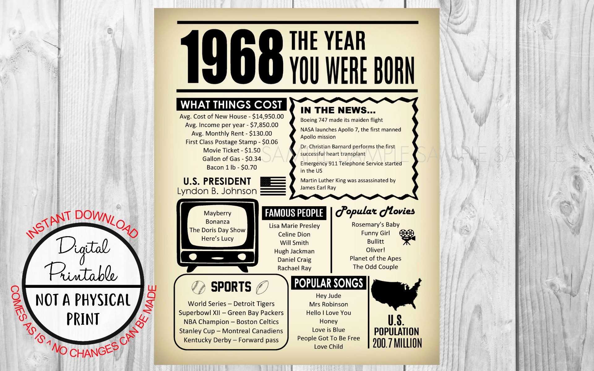 The Year You Were Born Printable Free