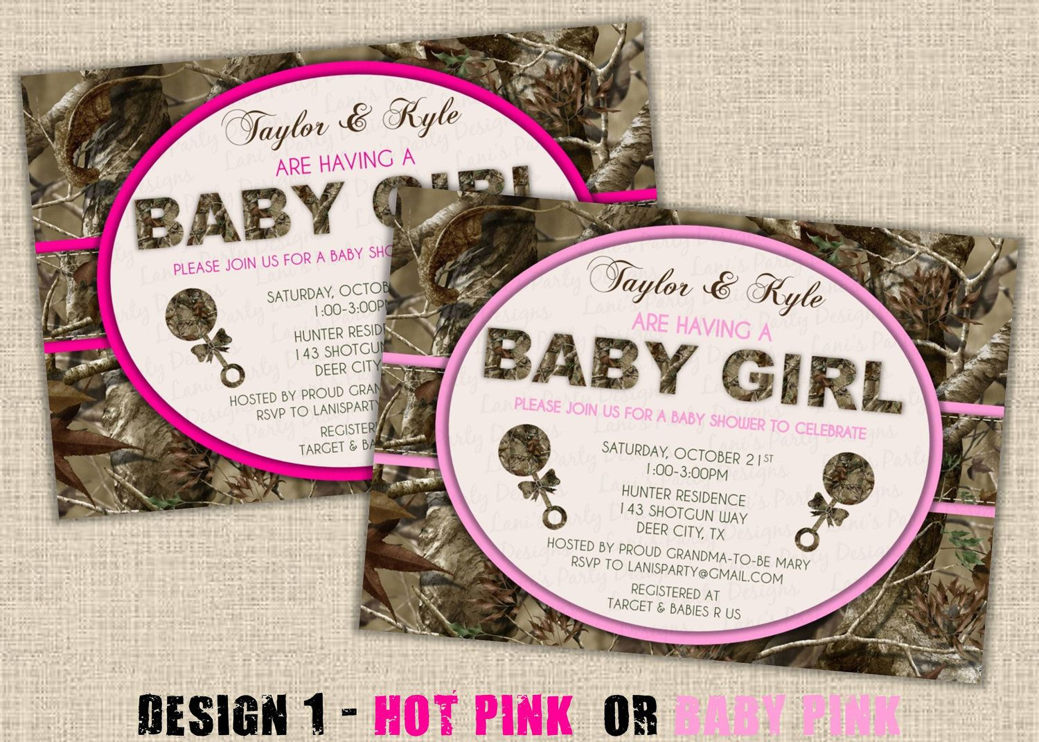 Pink Camo Baby Shower Supplies | Pink Hunting Camo Baby Shower - Free Printable Camo Baby Shower Invitations