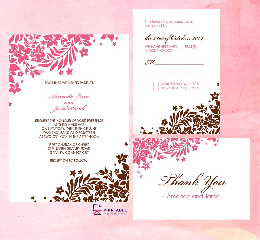 Pink Wedding Invitation Kits Pink And Brown Foliage Wedding - Free Printable Wedding Invitation Kits