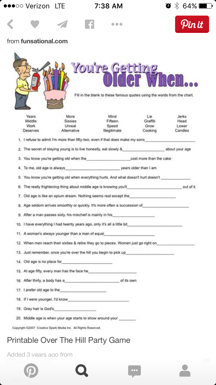 Pinmaureen Ryan On Birthday Party Ideas | Birthday Party Games - Over The Hill Games Free Printable