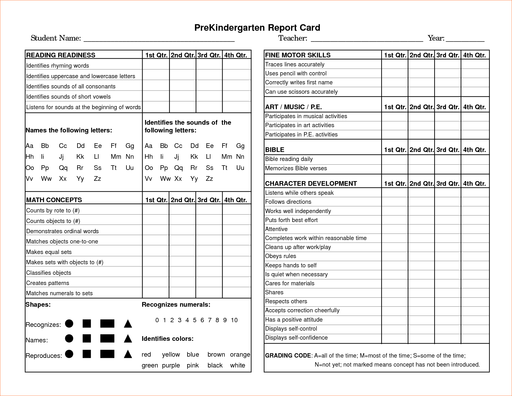 Pinvanessa Semrau On Beginning Of The Year | Kindergarten Report - Free Printable Grade Cards