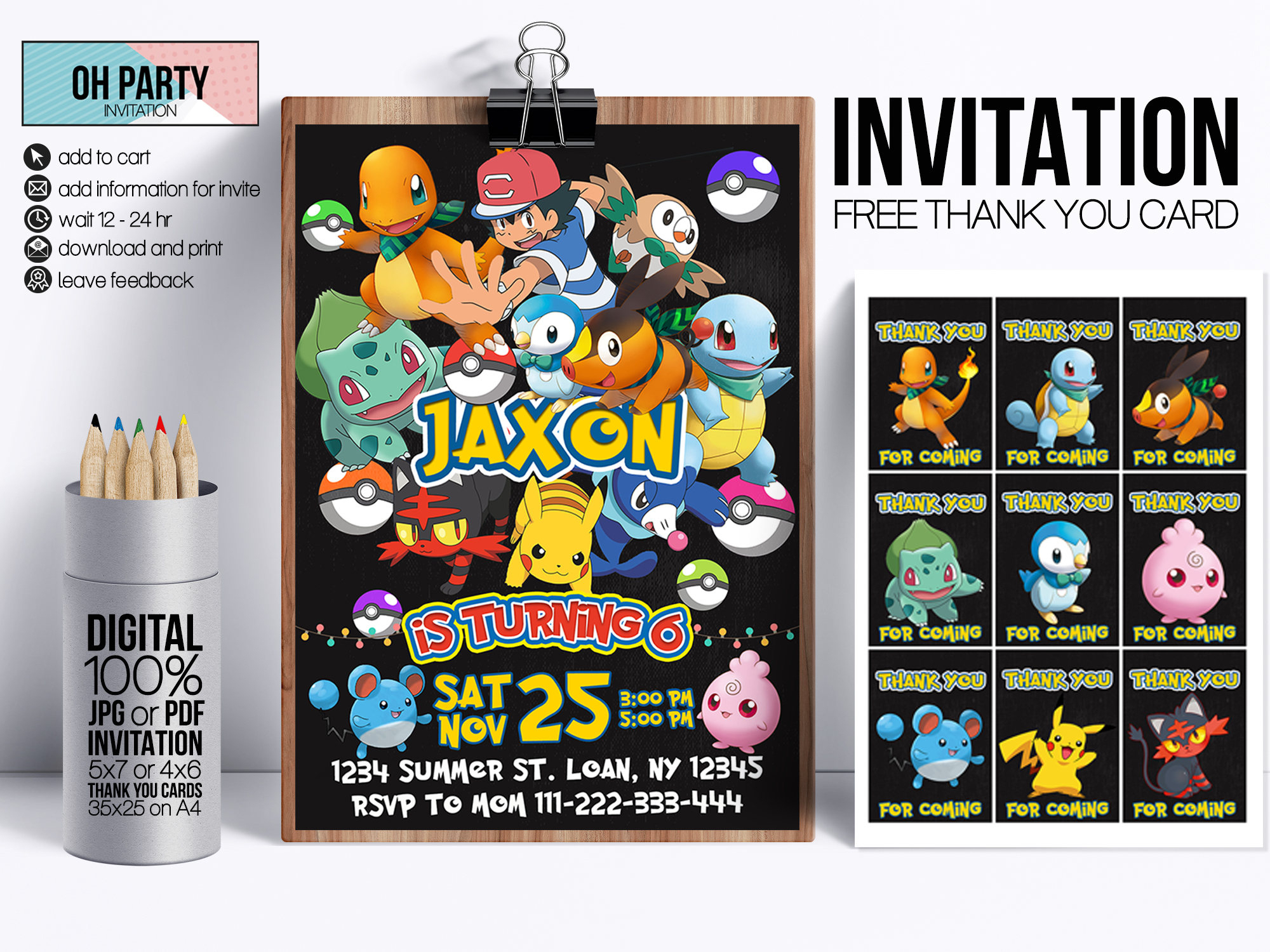 Pokemon Invitation Download Free Thank You Tags Pokemon | Etsy - Free Printable Pokemon Thank You Tags