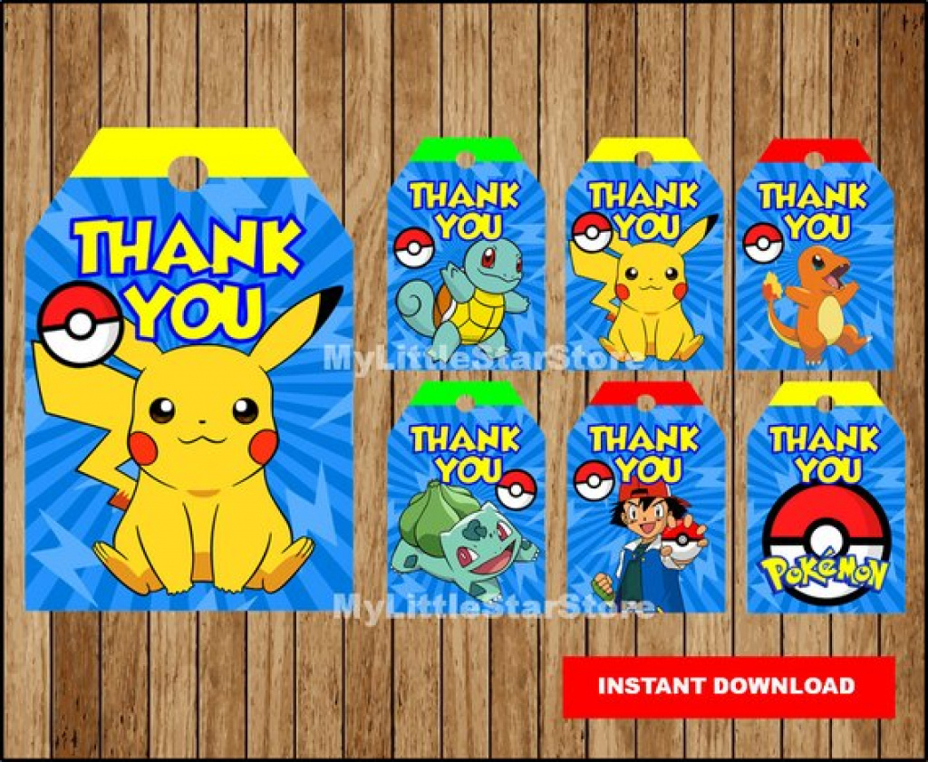 Pokemon Thank You Tags Printable Pokemon Tags Pokemon Party | Etsy - Free Printable Pokemon Thank You Tags