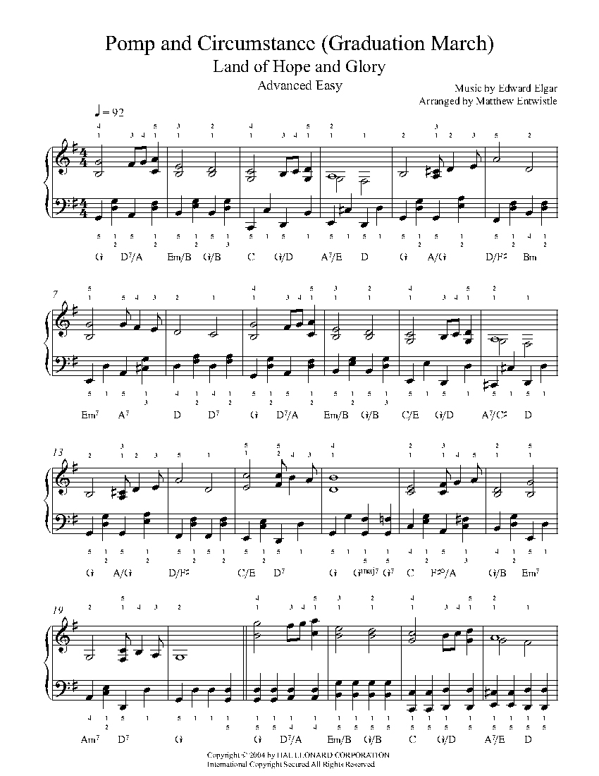 Pomp And Circumstance (Graduation March)Edward Elgar Piano Sheet - Free Printable Sheet Music Pomp And Circumstance