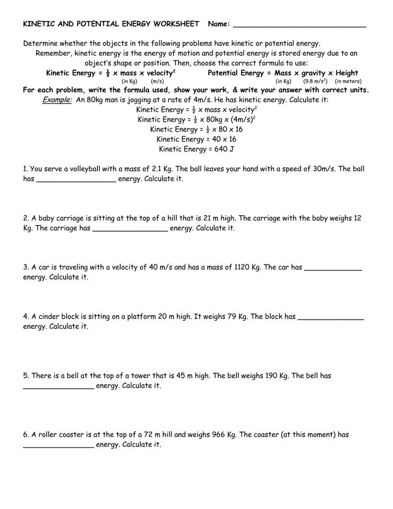 Potential And Kinetic Energy Roller Coaster Worksheet - Free Printable Worksheets On Potential And Kinetic Energy