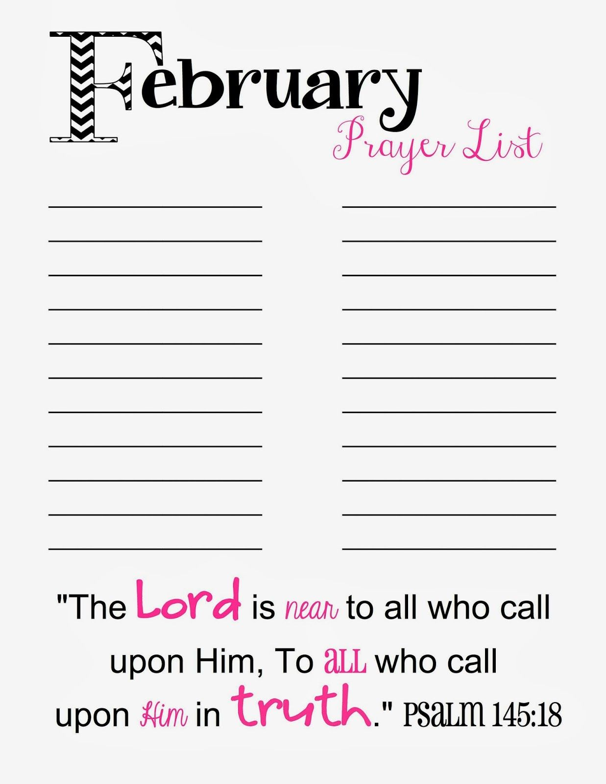Prayer List Printable – February Another Free Printable For The - Free Printable Prayer List