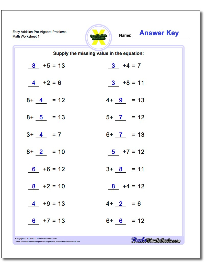 Pre-Algebra - Free Printable Algebra Worksheets Grade 6