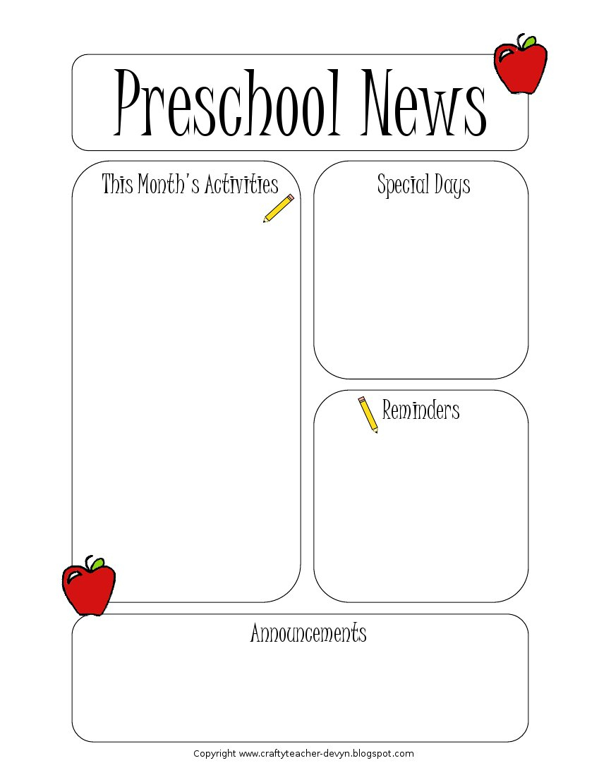 Preschool Newsletter Template | The Crafty Teacher - Free Printable Preschool Newsletter Templates