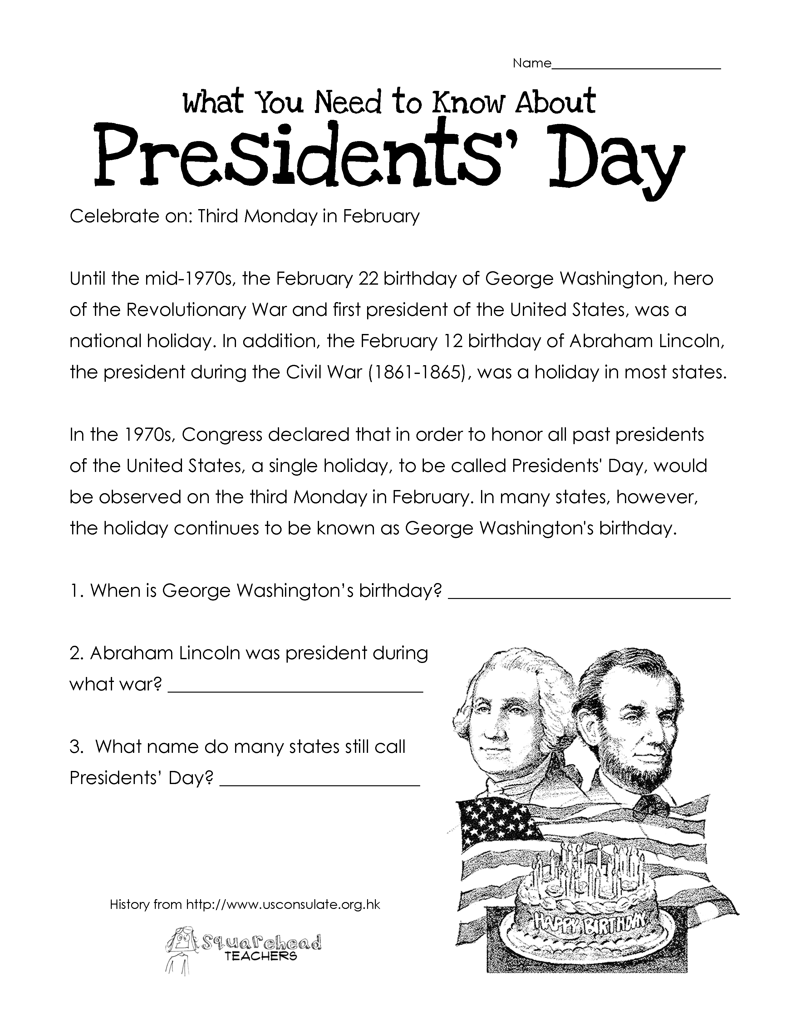Presidents&amp;#039; Day (Free Worksheet) Updated | Squarehead Teachers - Free Printable President Worksheets