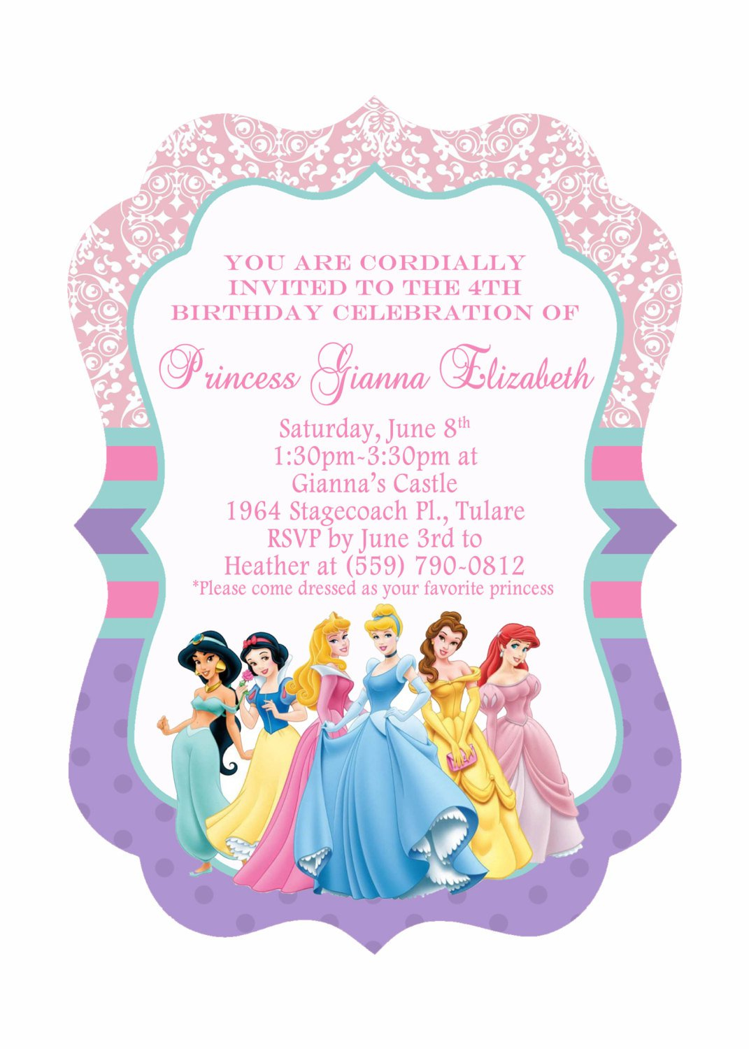 Princess Birthday Invitations Free — Birthday Invitation Examples - Disney Princess Birthday Invitations Free Printable