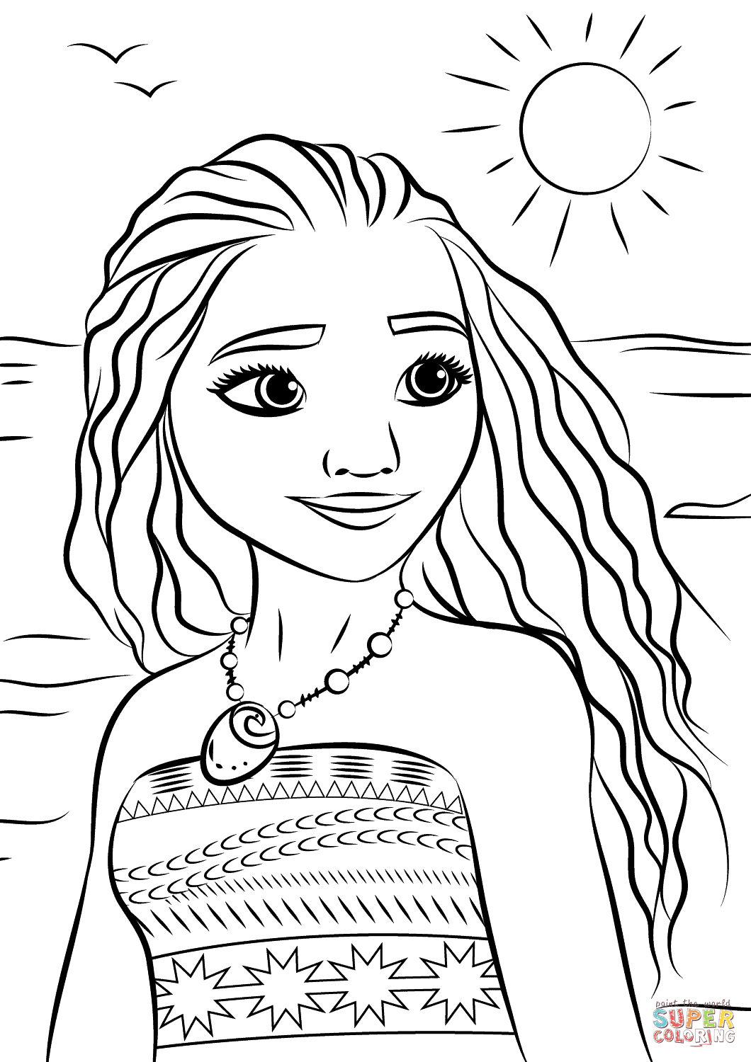 Princess Moana Portrait Coloring Page | Free Printable Coloring - Free Printable Coloring Pages