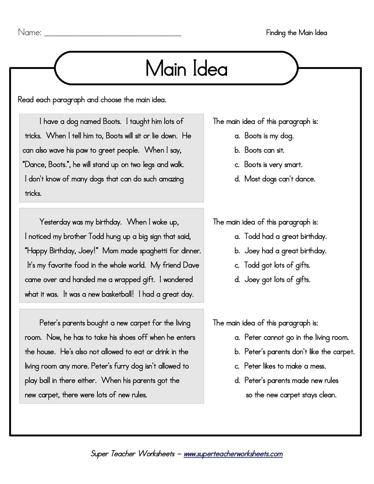 Printable 5Th Grade Main Idea Worksheets | My Classroom | Reading - Third Grade Reading Worksheets Free Printable