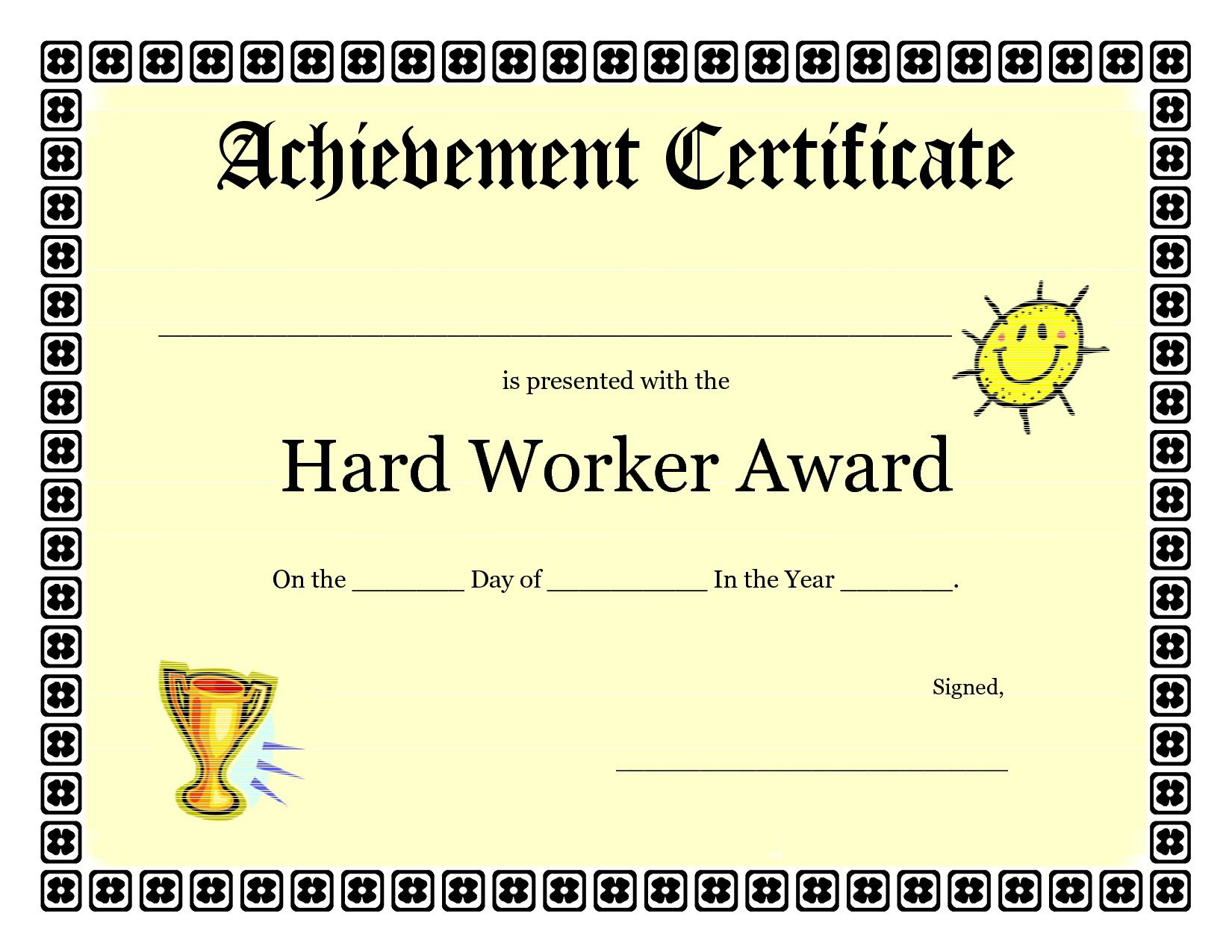 Printable Achievement Certificates Kids | Hard Worker Achievement - Free Printable Children&amp;amp;#039;s Certificates Templates