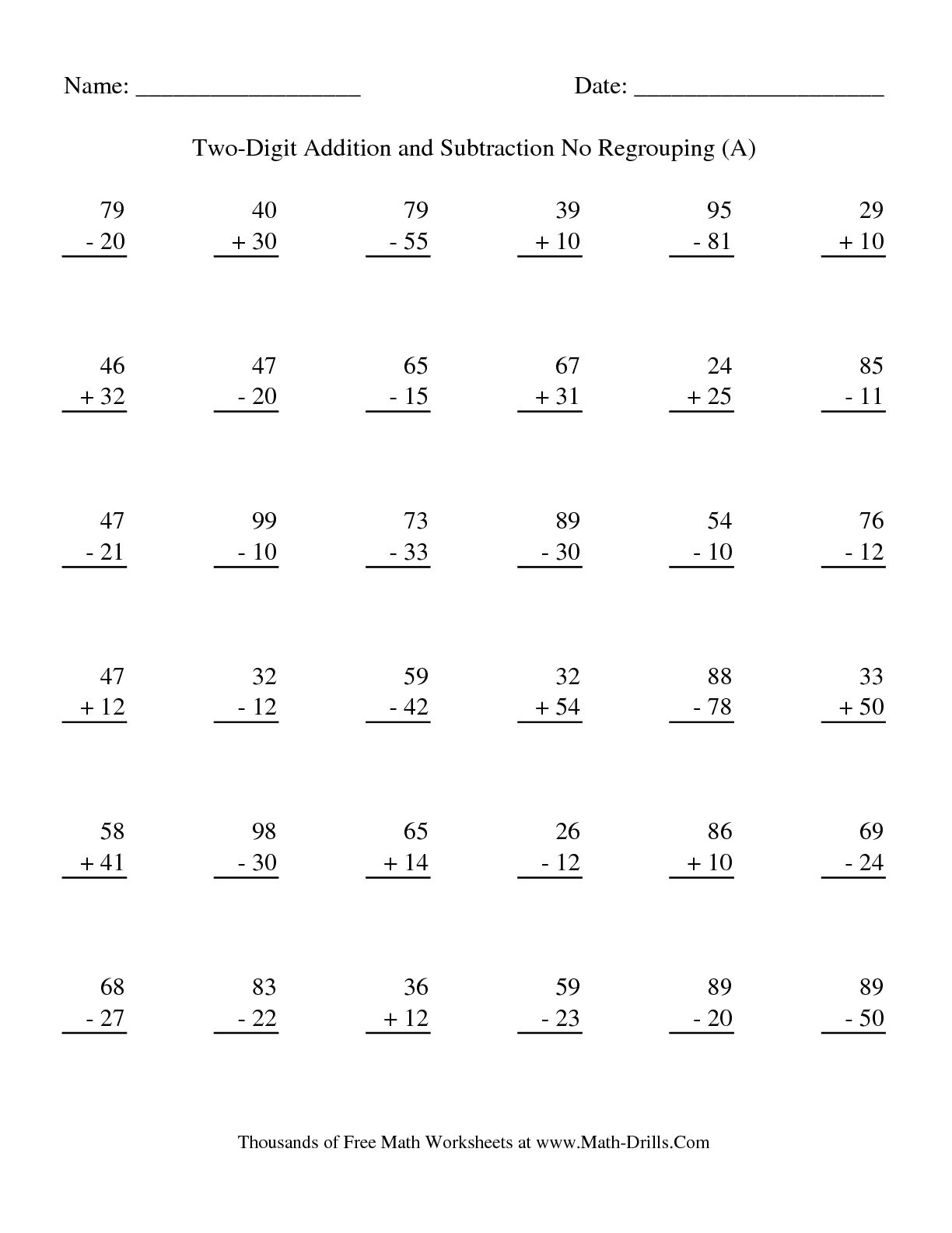 Printable Addition And Subtraction Worksheets. Addition - Free Printable Double Digit Addition And Subtraction Worksheets