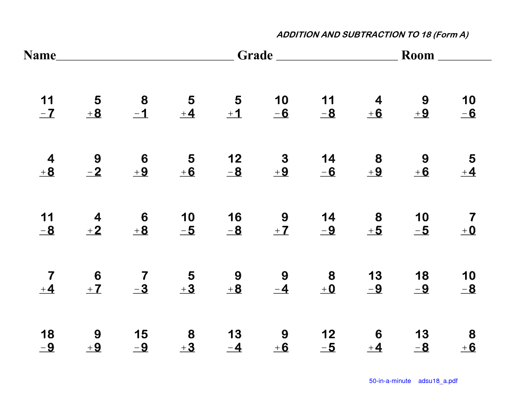 Printable Addition And Subtraction Worksheets. Addition - Free Printable Math Worksheets Addition And Subtraction