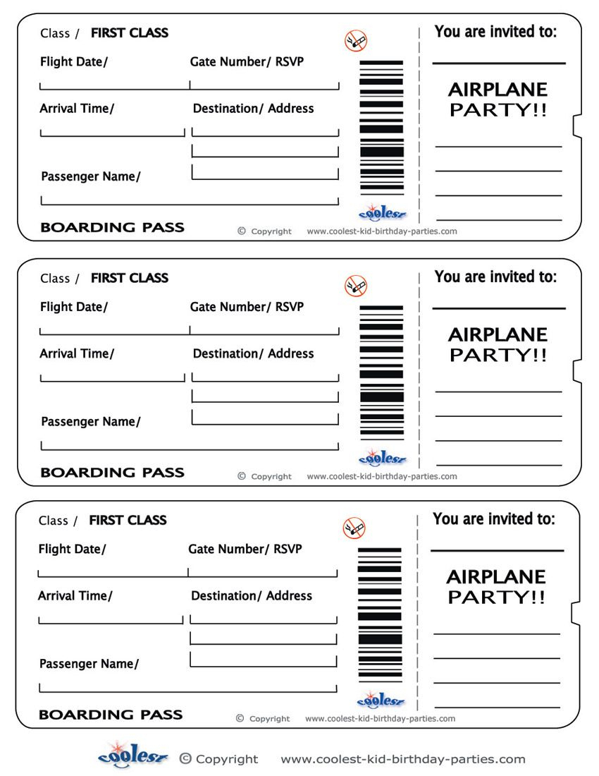 Printable Airplane Boarding Pass Invitations - Coolest Free - Free Printable Airplane Template