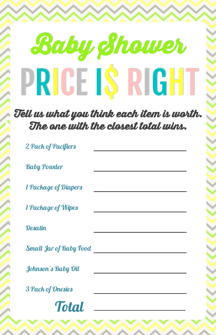 Printable Baby Shower Games - Price Is Right And Bingo | Baby Shower - Free Printable Baby Shower Games For Twins