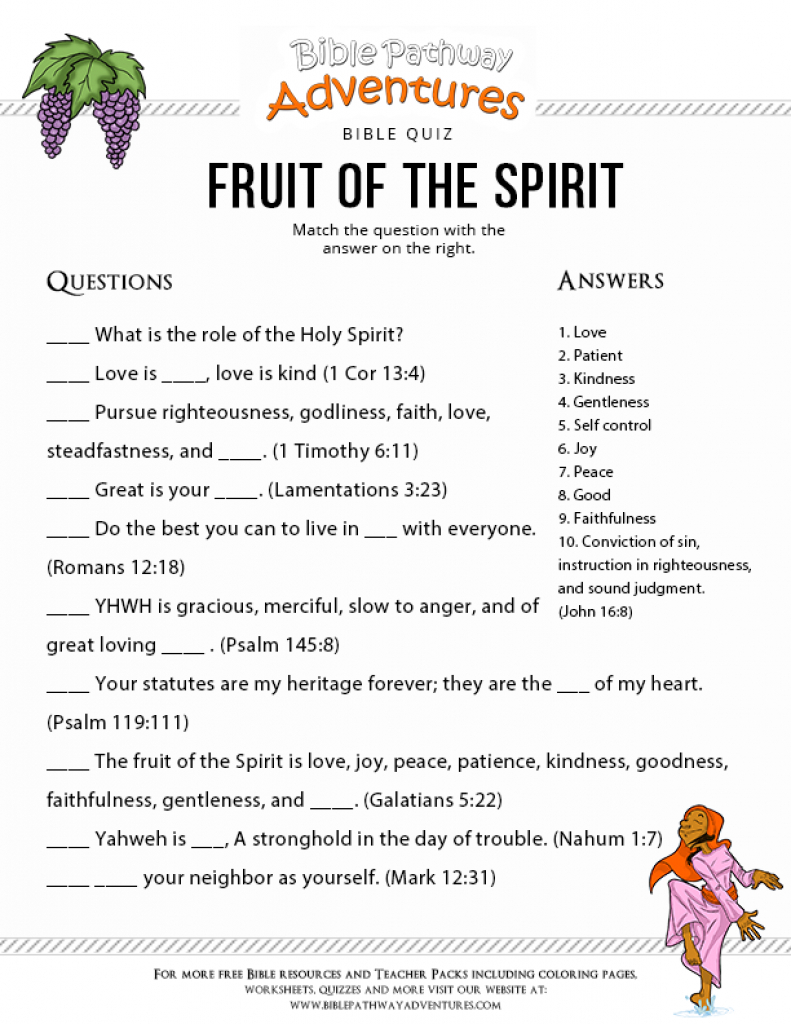 Printable Bible Quiz: Fruit Of The Spirit | Free Download Intended - Free Printable Bible Trivia Questions And Answers