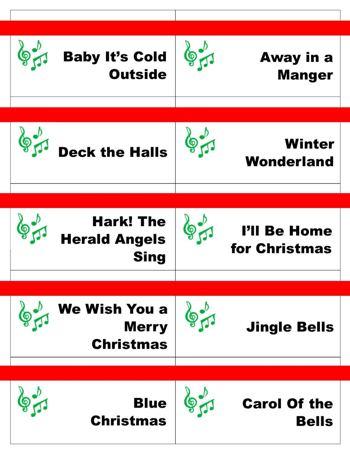 Printable Christmas Carol Game Cards For Pictionary Or - Free Printable Christmas Pictionary Words