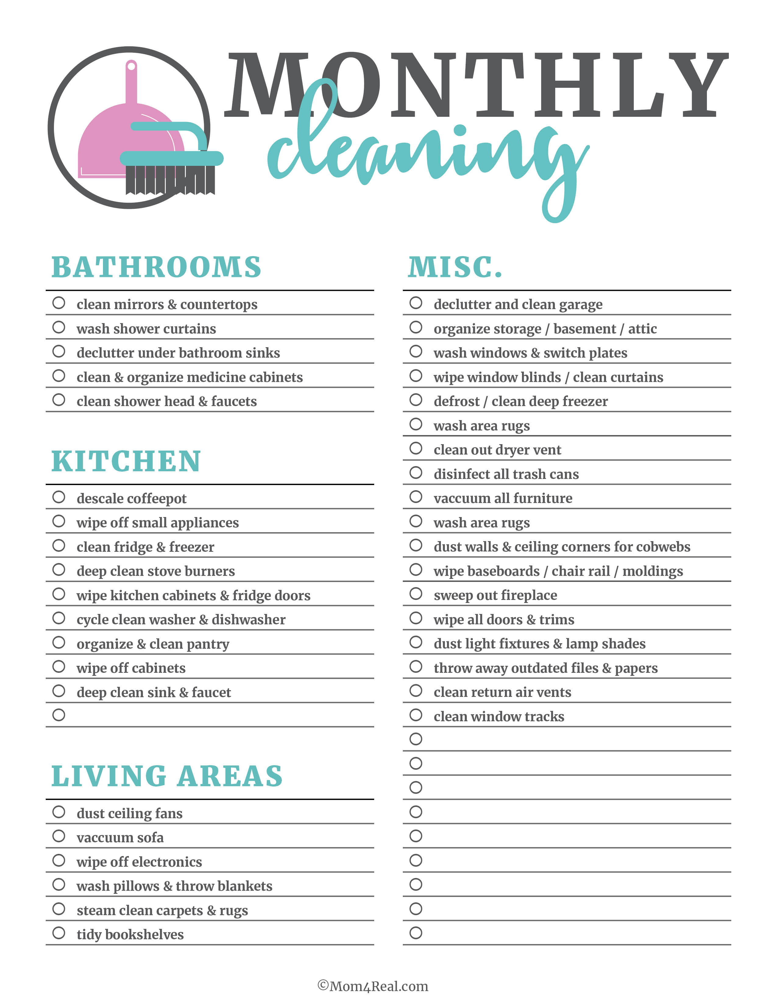 Printable Cleaning Checklists For Daily, Weekly And Monthly Cleaning - Free Printable House Cleaning Checklist