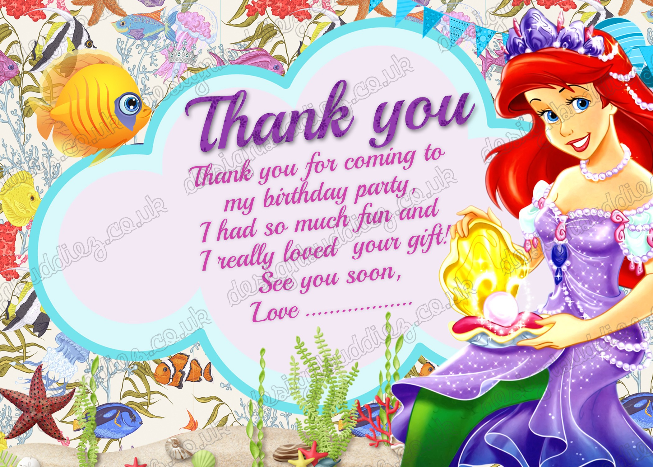 Printable-Disney-Princess-Ariel-Little-Mermaid-Thank-You-Card - Free Printable Mermaid Thank You Cards
