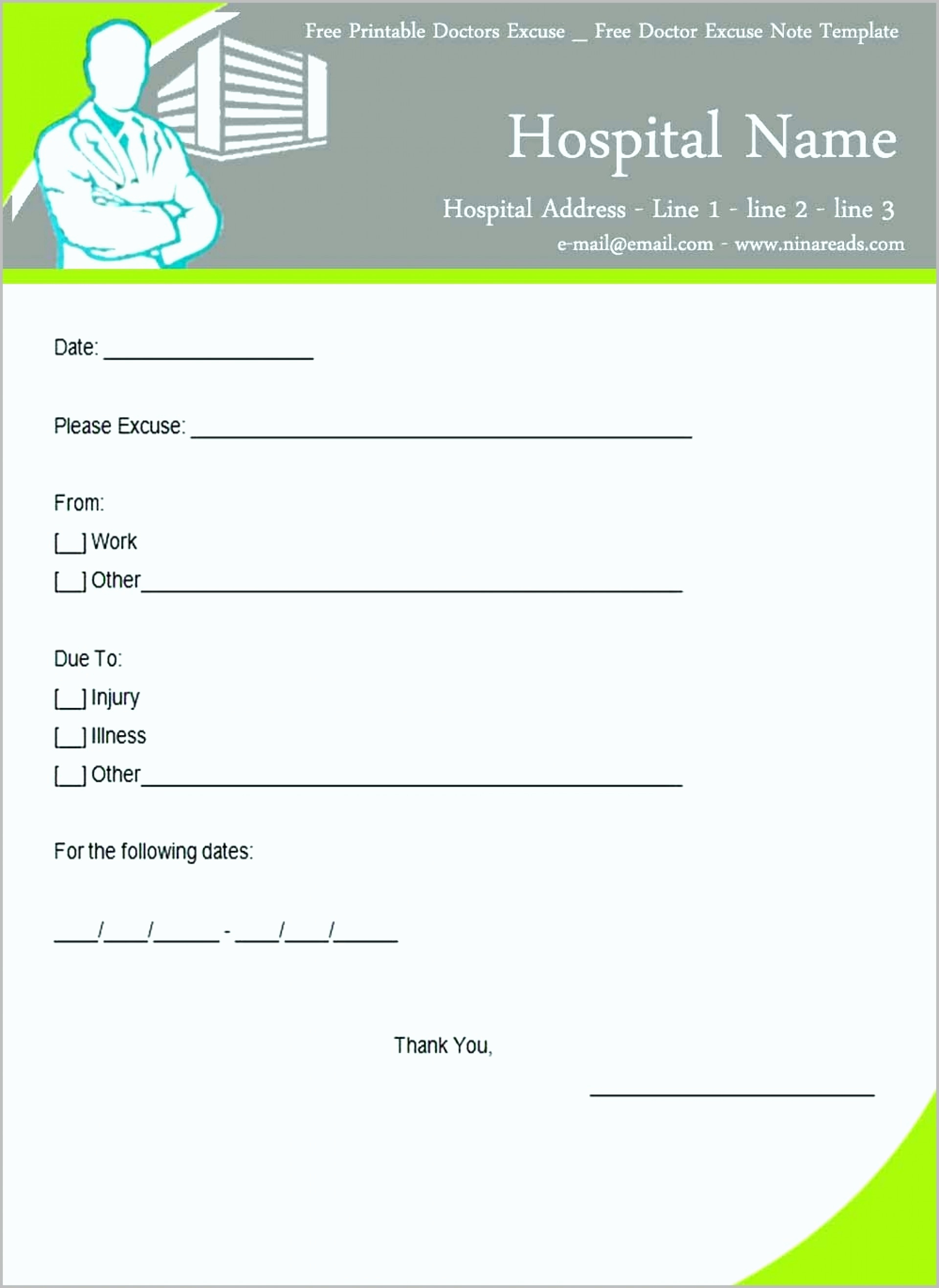 Printable Doctor Note Template | Junior Template - Free Printable Doctor Notes