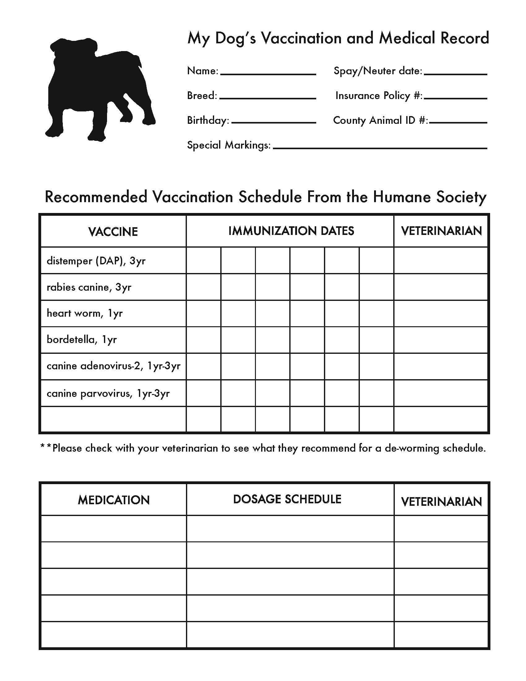 Printable Dog Shot Record Forms | Dog Shot Record | Dog Shots, Dog - Free Printable Pet Health Record