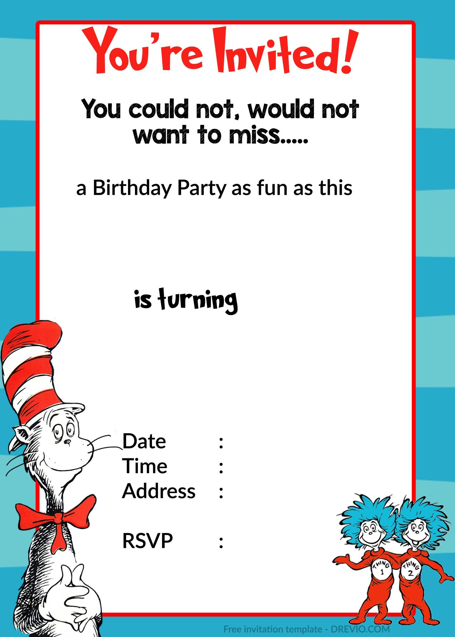 Printable Dr. Seuss Birthday | Birthday Invitation For Kids | Dr - Dr Seuss Free Printable Templates