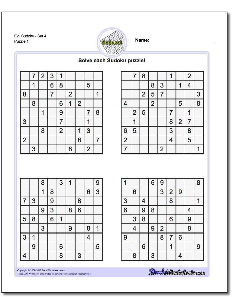Printable Evil Sudoku Puzzles | Math Worksheets | Pinterest | Maths - Free Printable Sudoku Puzzles