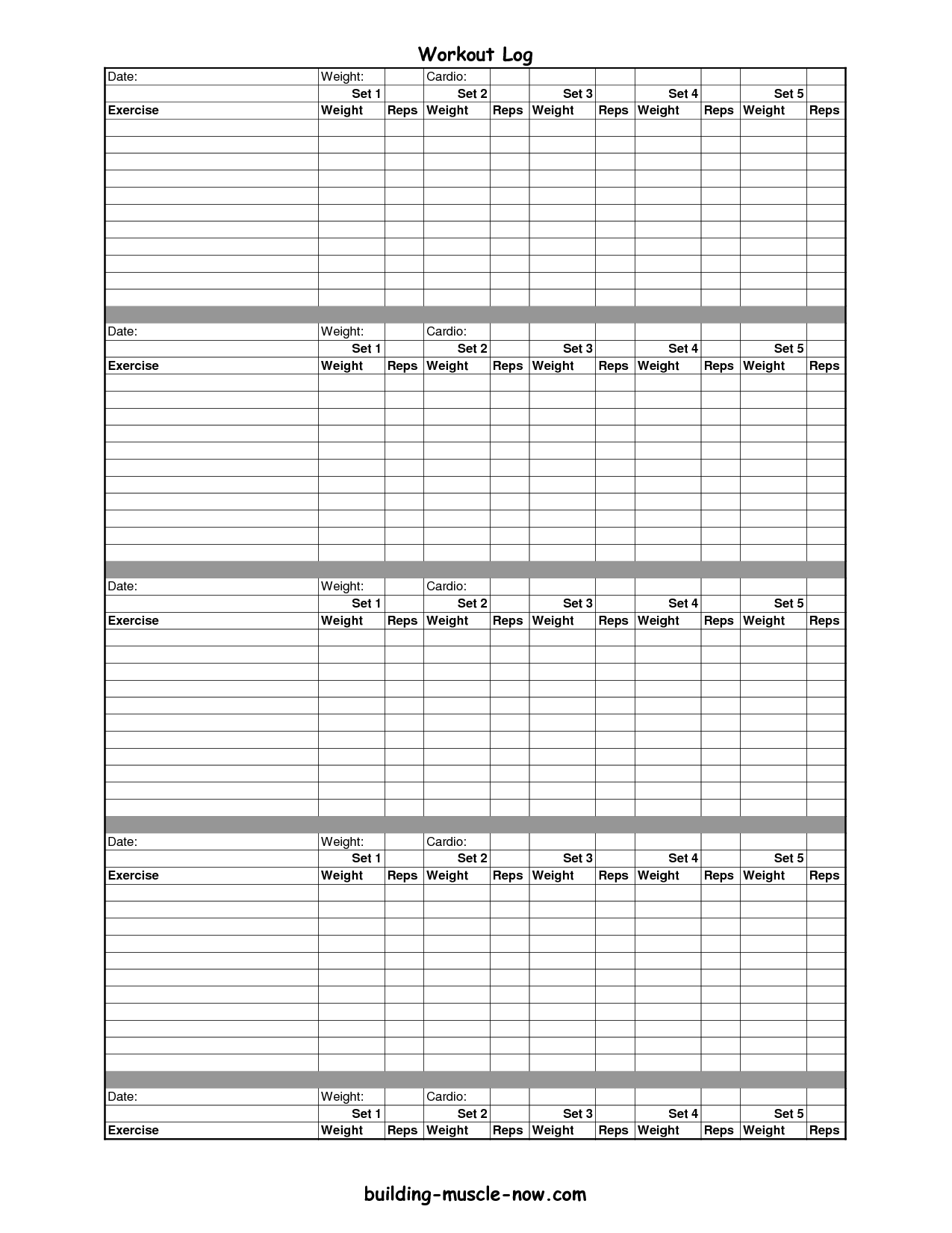 Printable Exercise Log | Free Printable Workout Logs | Fitness - Free Printable Workout Log Template