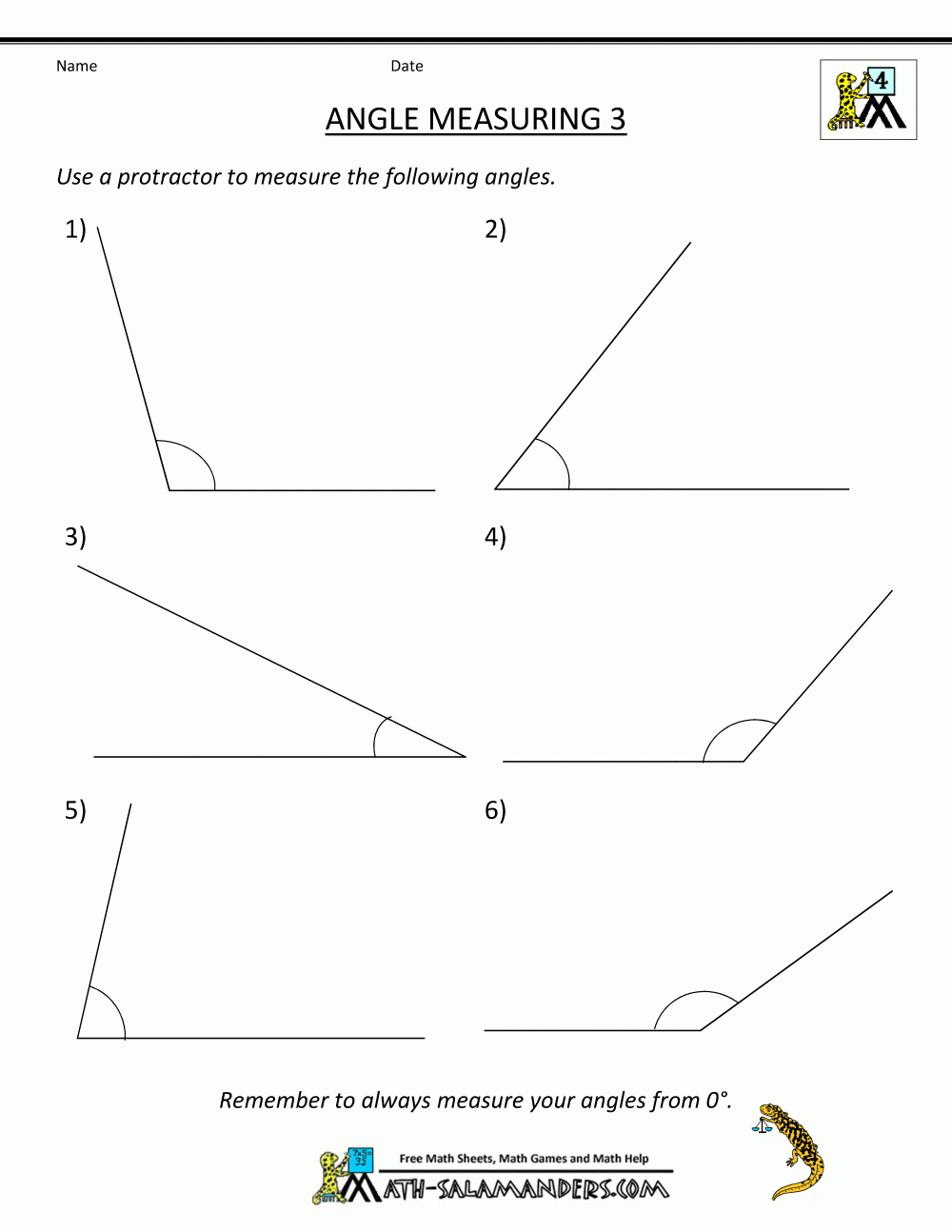 Printable Geometry Sheets Angle Measuring 3 | Classroom - Free Printable Geometry Worksheets For 3Rd Grade