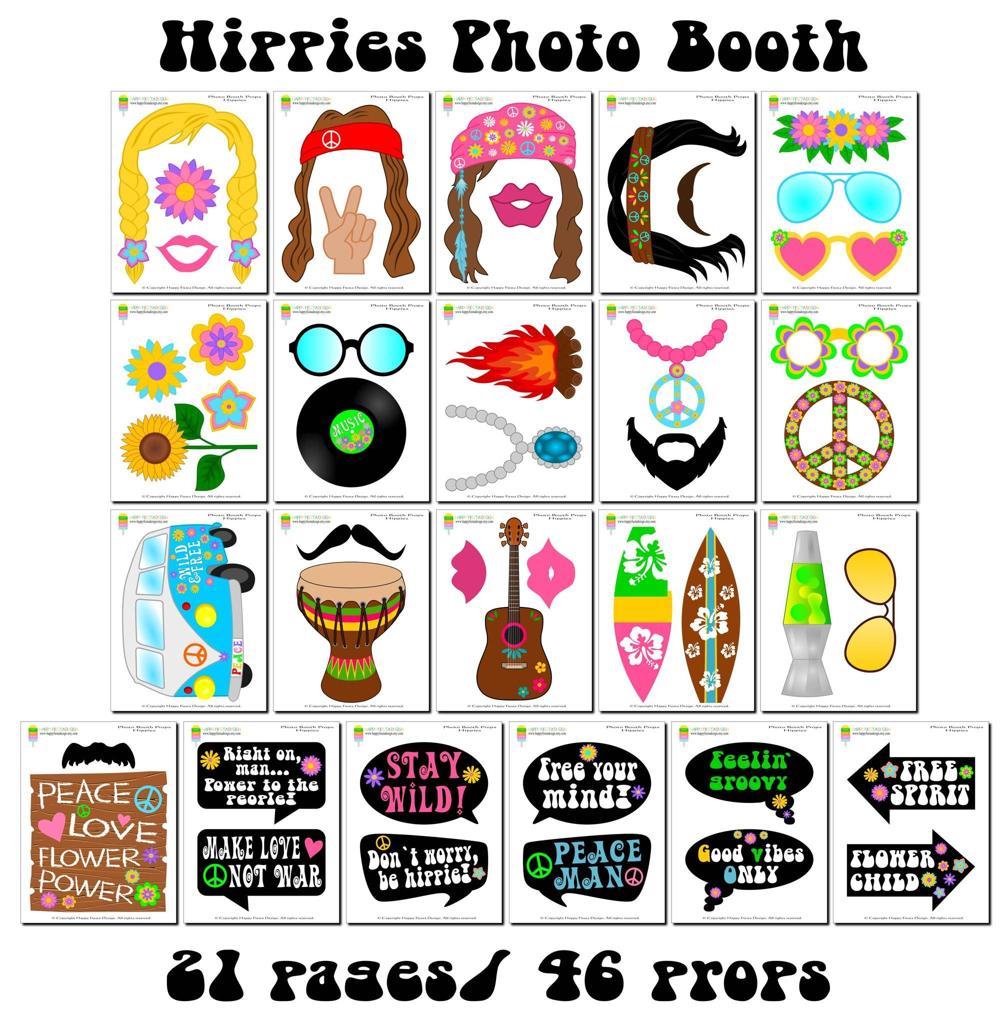 Printable Hippies Photo Booth Props/ 60&amp;#039;s Photo Props In 2019 - Free Printable 70&amp;#039;s Photo Booth Props