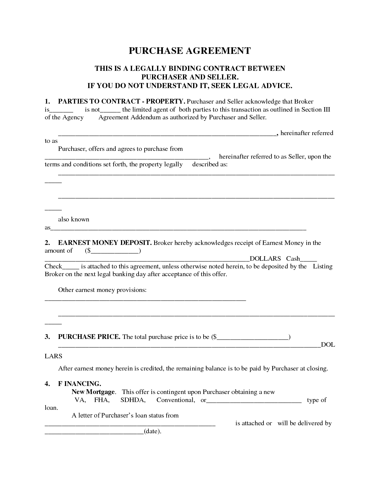 Printable Home Purchase Agreement | Free Printable Purchase - Free Printable Home Improvement Contracts