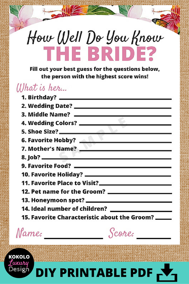 Printable How Well Do You Know The Bride Bridal Shower Game - This - How Well Does The Bride Know The Groom Free Printable