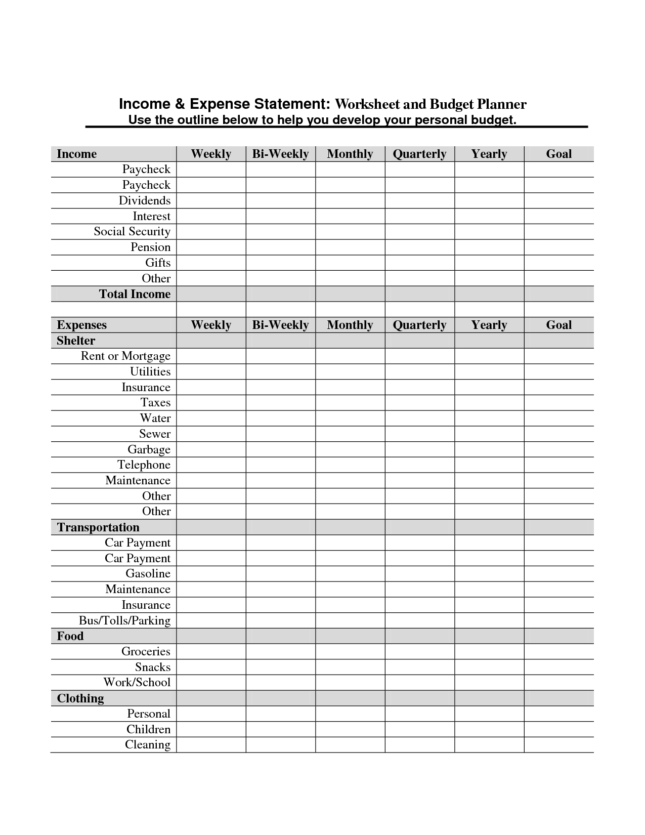 Printable Income And Expense Form Income And Expense Statement - Free Printable Income And Expense Form