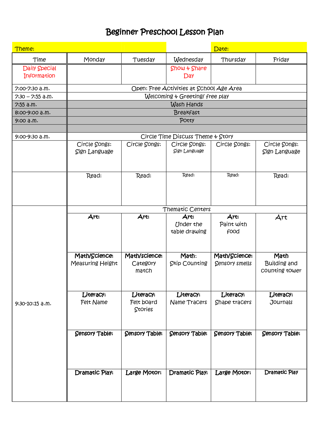 Printable Lesson Plan Template, Free To Download - Free Printable Preschool Lesson Plans