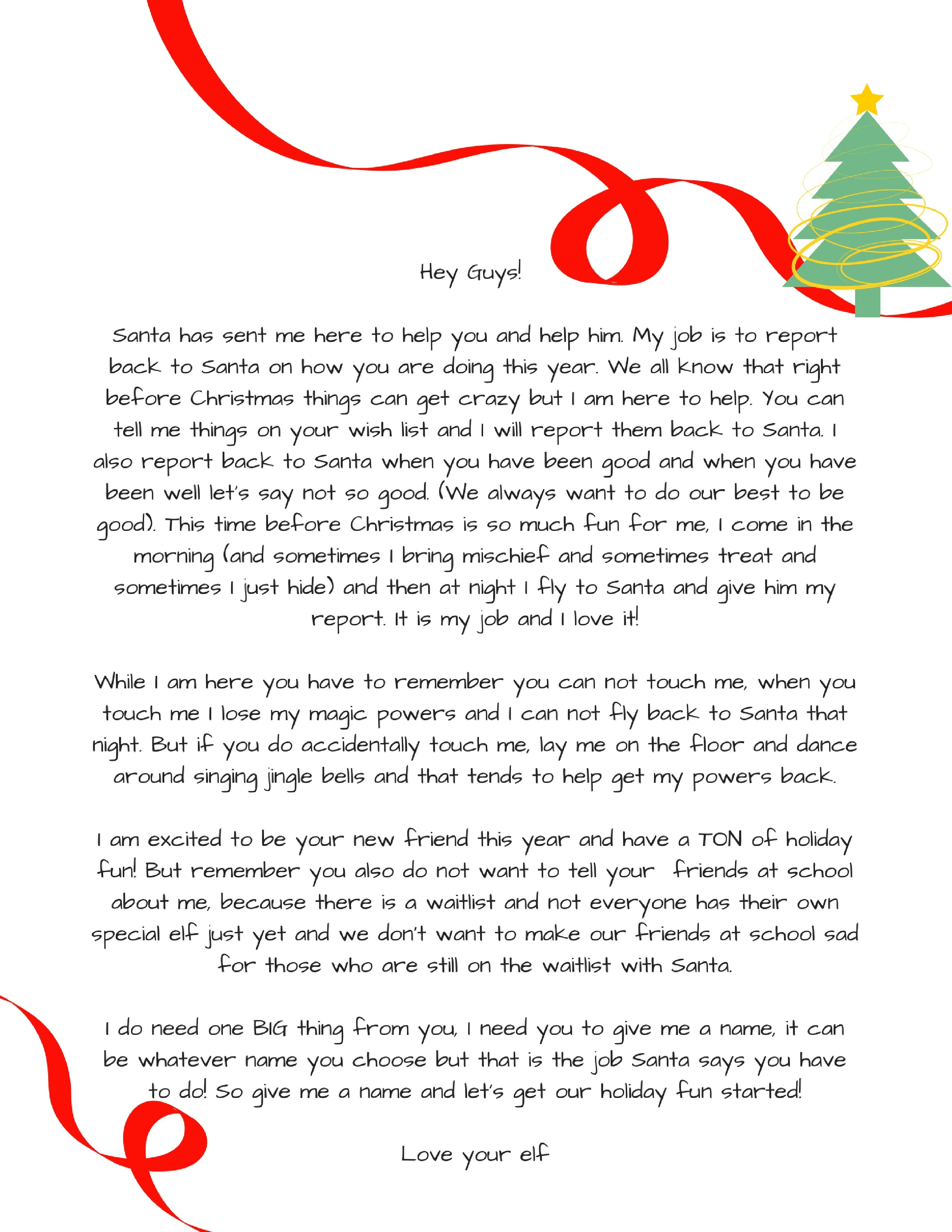 Printable Letter From Santa About Elf On The Shelf Refrence Elf On - Free Printable Elf On Shelf Arrival Letter
