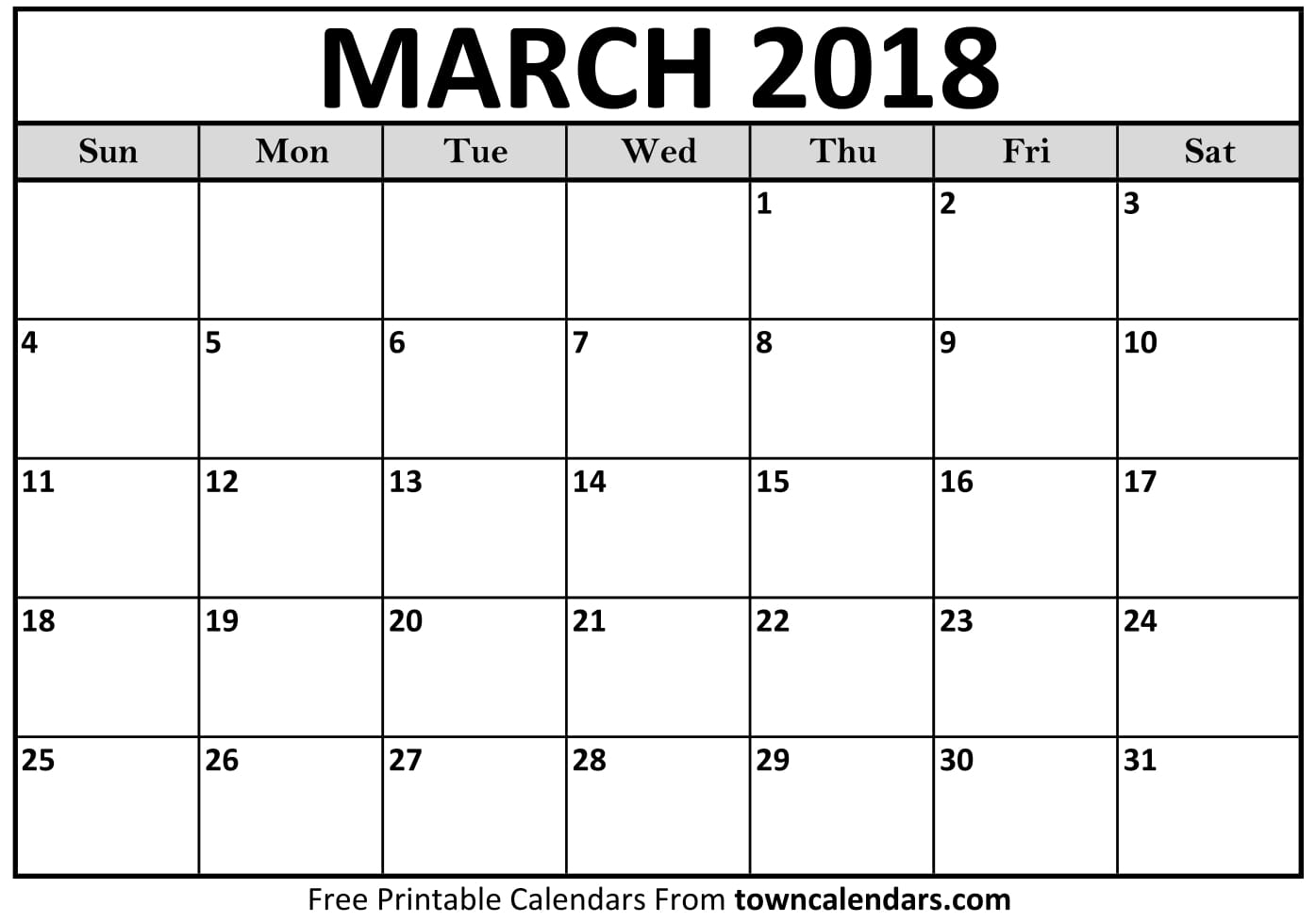 Printable March 2018 Calendar - Towncalendars - Free Printable March Activities