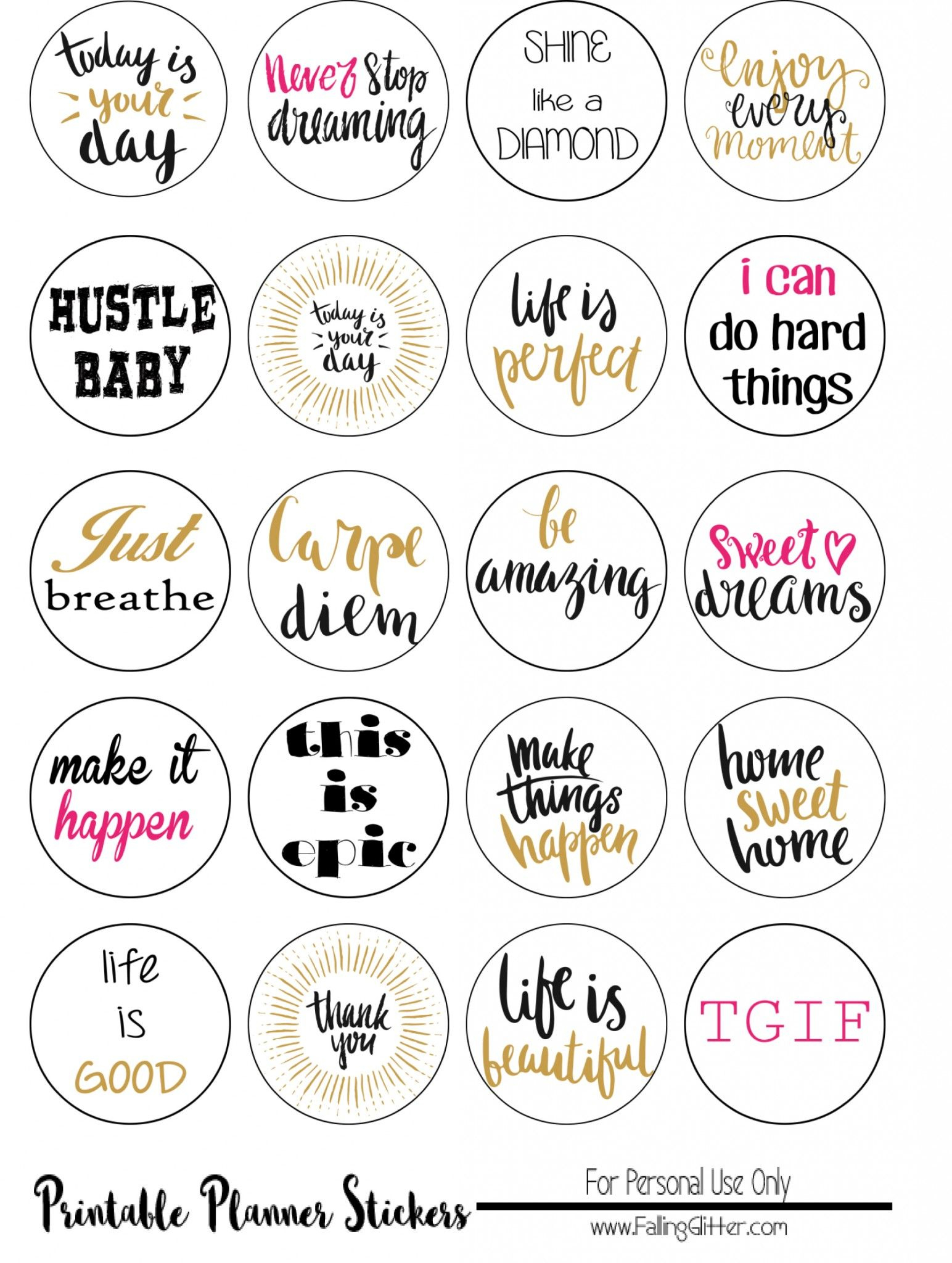 Printable Motivational Planner Stickers | Falling Glitter- Formerly - Free Printable Cabochon Templates