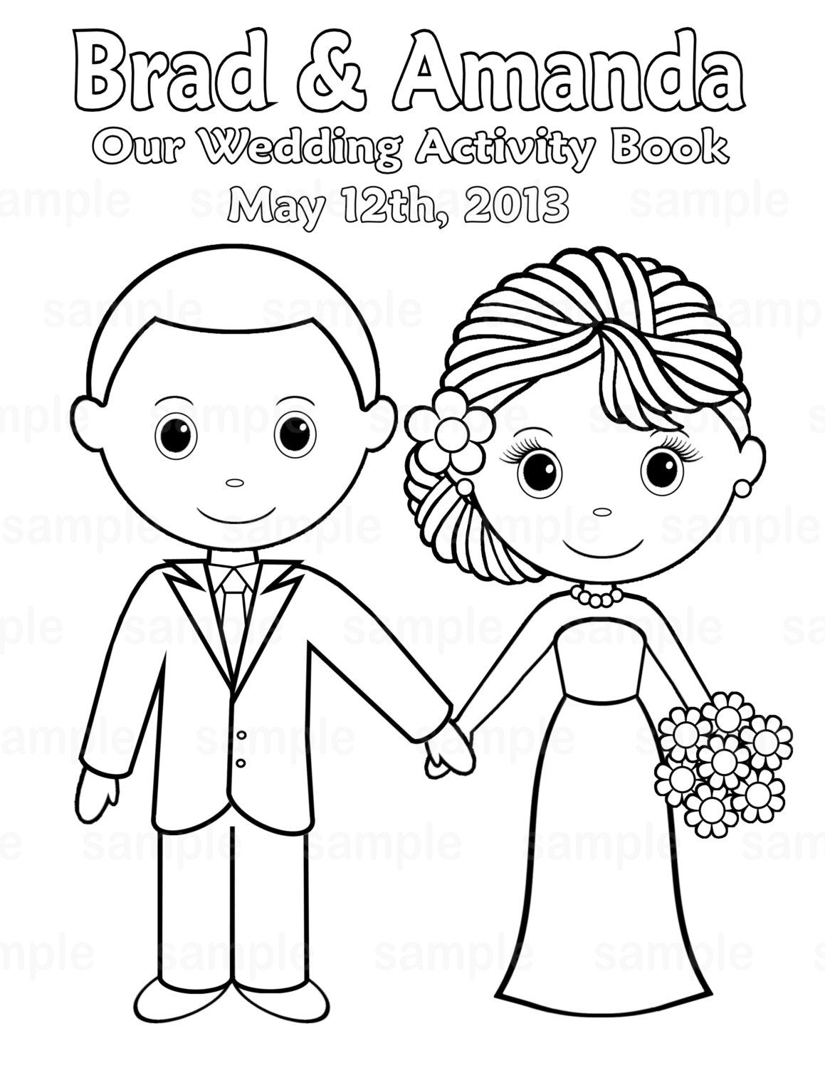 Printable Personalized Wedding Coloring Activity Book Favor Kids 8.5 - Free Printable Personalized Wedding Coloring Book