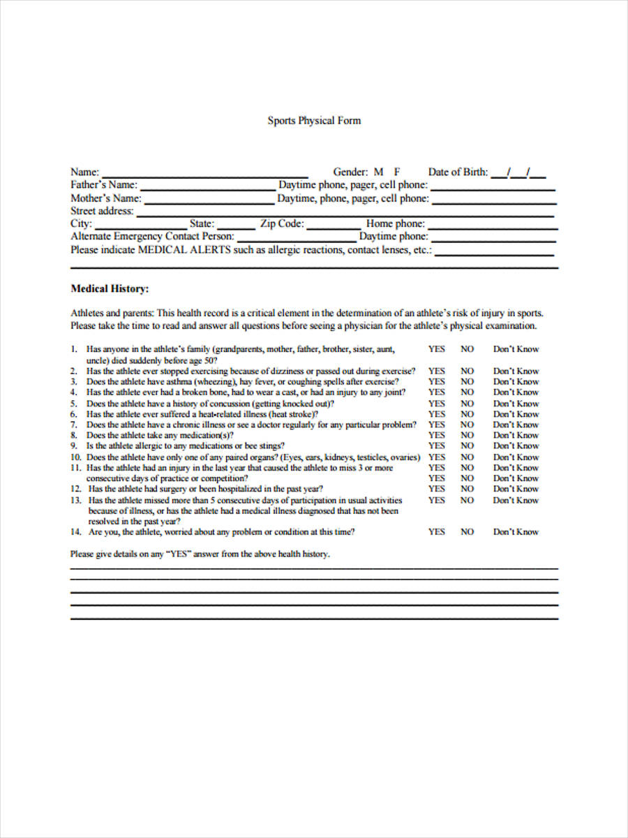 Printable Physical Form- 9+ Free Documents In Word, Pdf - Free Printable Physical Exam Forms