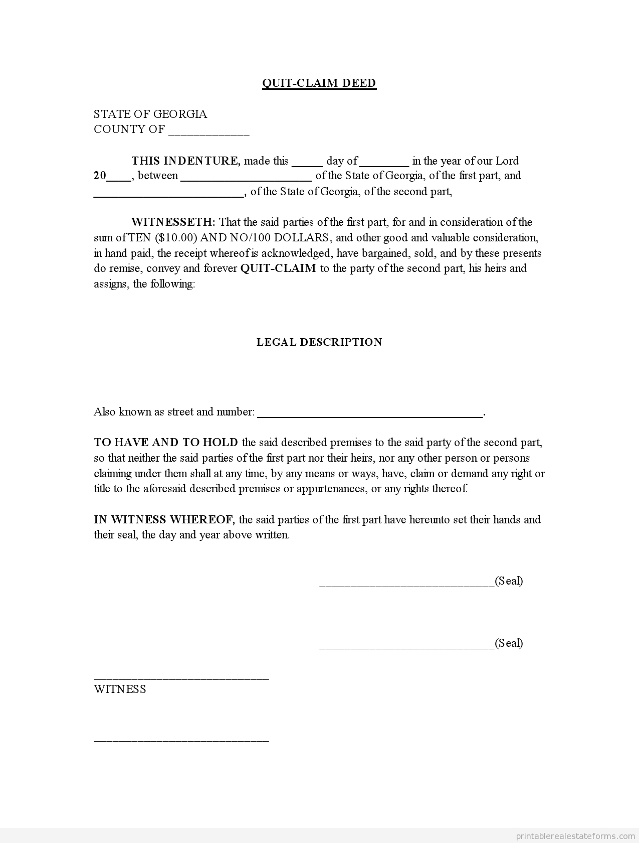 Free Printable Quit Claim Deed Form Free Printable