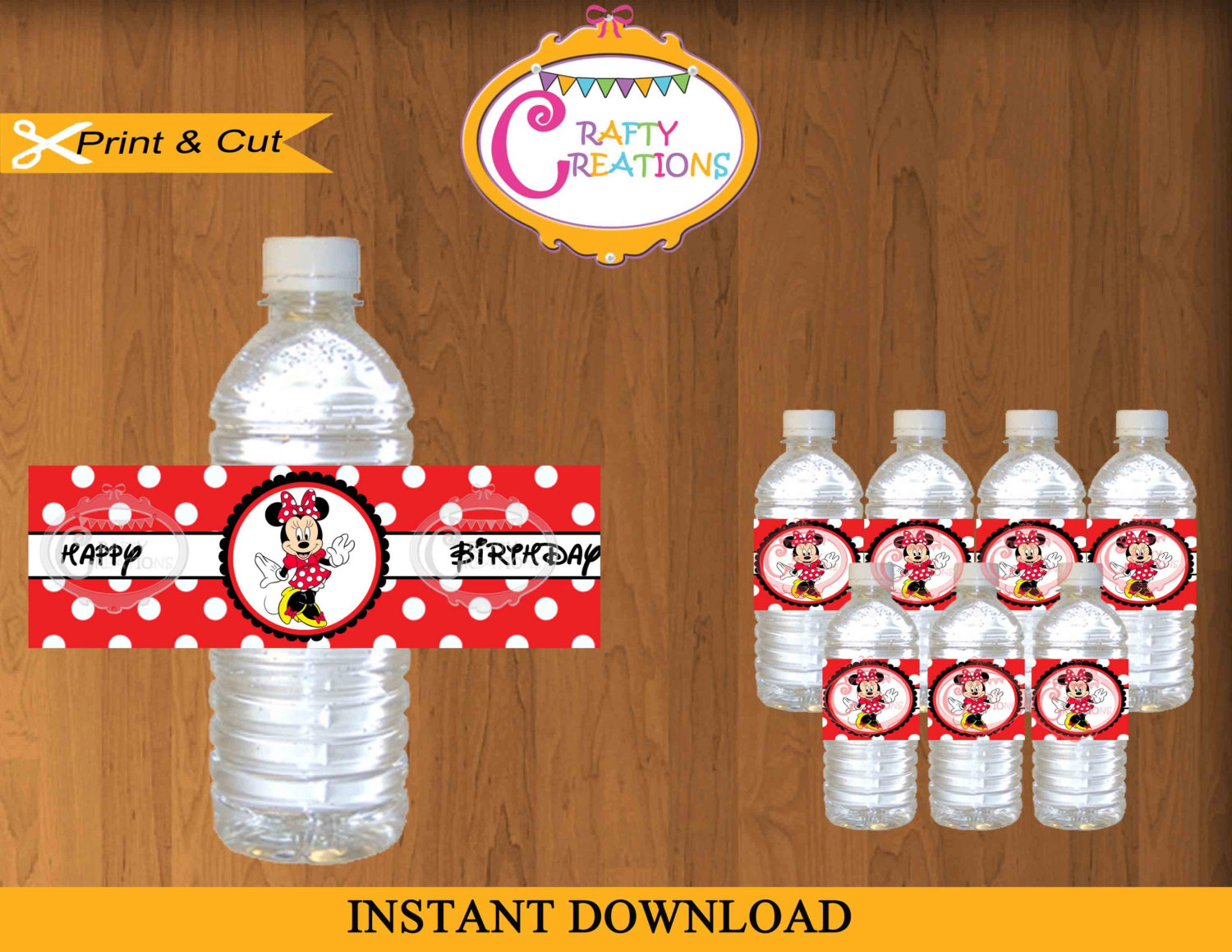 Printable Red Minnie Mouse Water Bottle Labels Instant | Etsy - Free Printable Disney Cars Water Bottle Labels