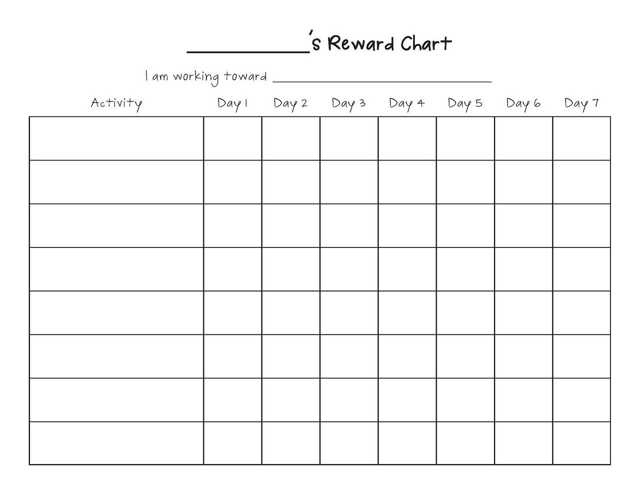 Printable Reward Chart Template | Printable Reward Charts Template - Free Printable Reward Charts For Teenagers