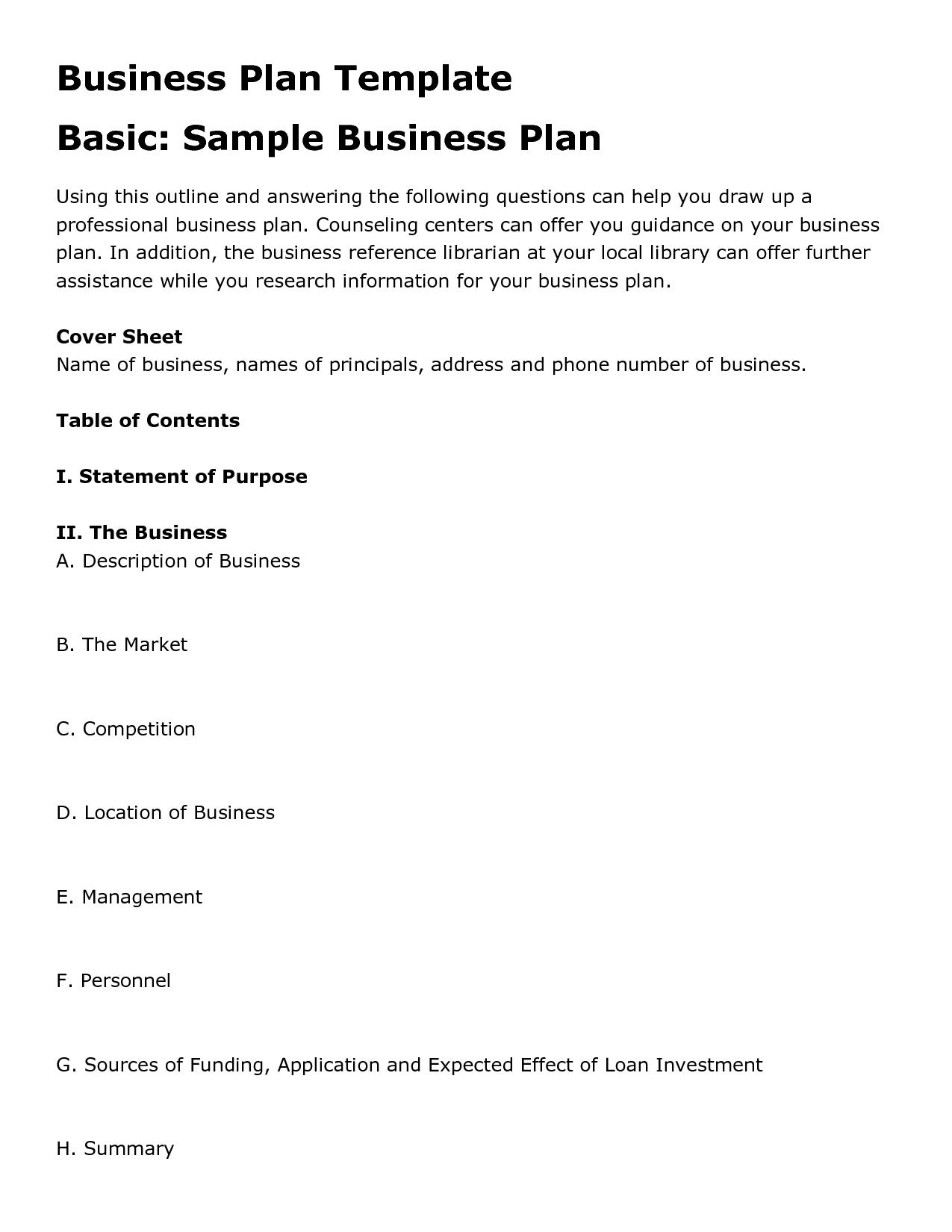 Printable Sample Business Plan Template Form | Forms And Template In - Free Printable Simple Business Plan Template