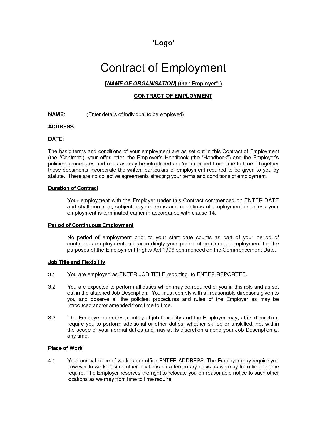 Printable Sample Employment Contract Sample Form | Laywers Template - Free Printable Employment Contracts