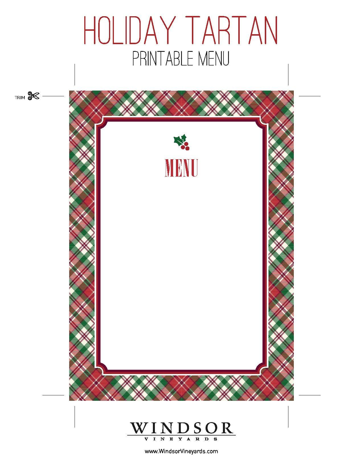 Printable Tartan Menu Template For Holiday Entertaining. Download - Christmas Menu Printable Template Free