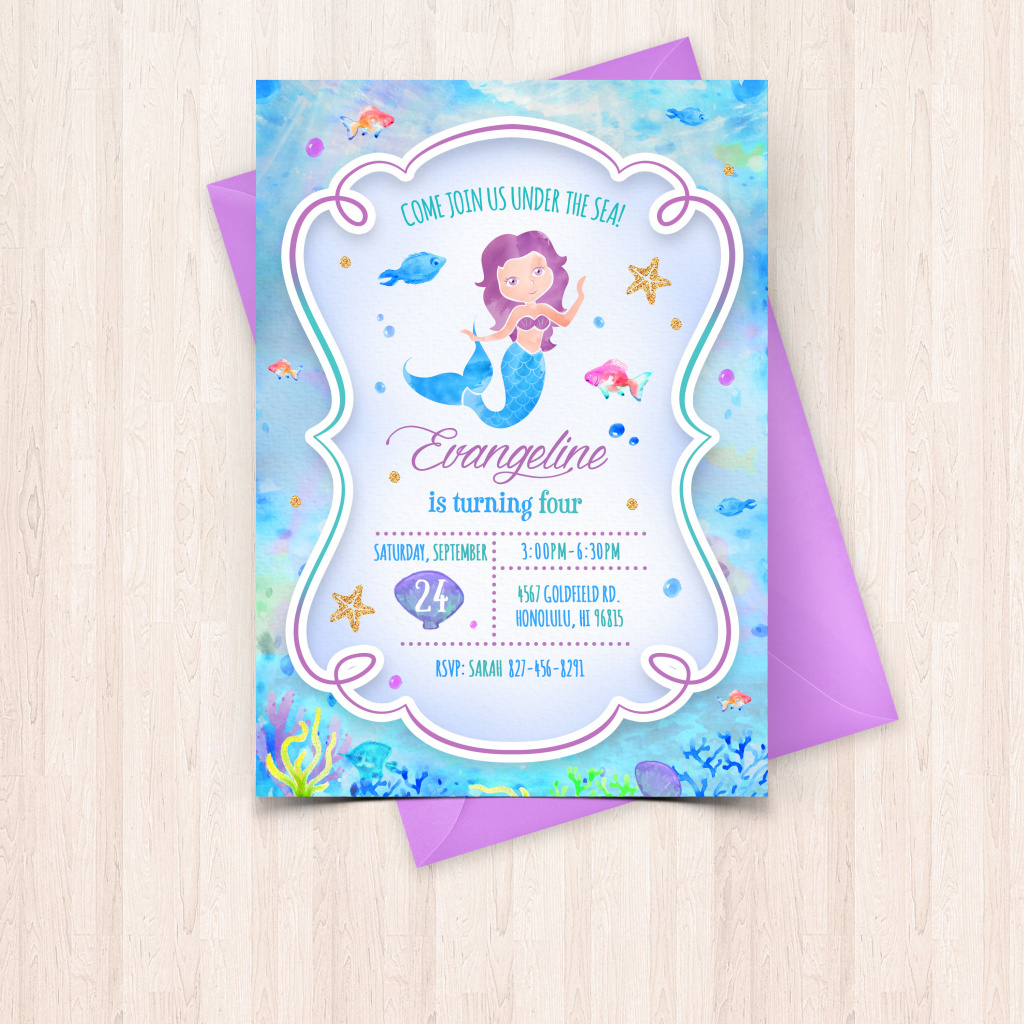 Printable Watercolor Mermaid Birthday Invitations Free Thank You - Free Printable Mermaid Thank You Cards