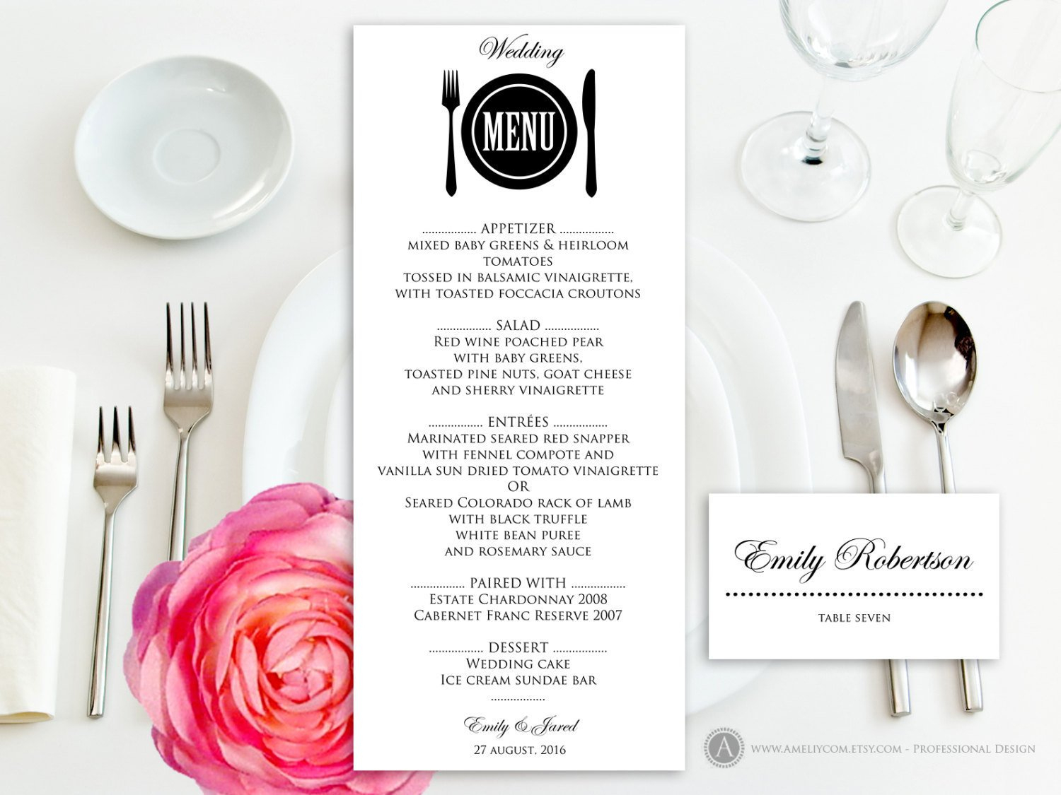Printable Wedding Menu Free Place Card Template Instant | Etsy - Free Printable Wedding Menu Card Templates